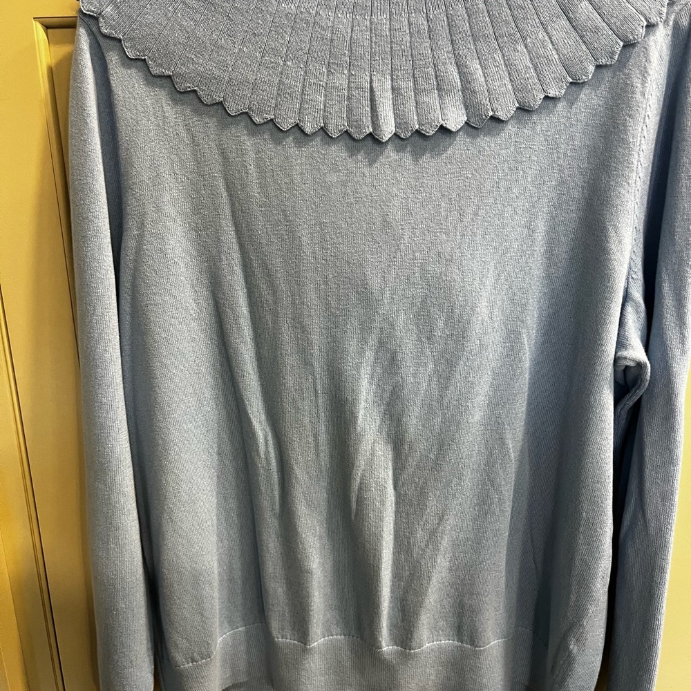Boden cotton/wool blend cardigan with pilgrim collar.  Cornflower blue